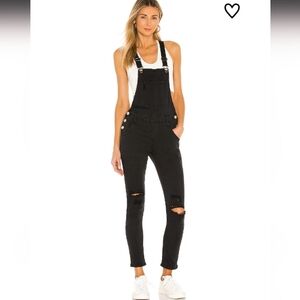 superdown Gia Black Distressed Denim Overalls